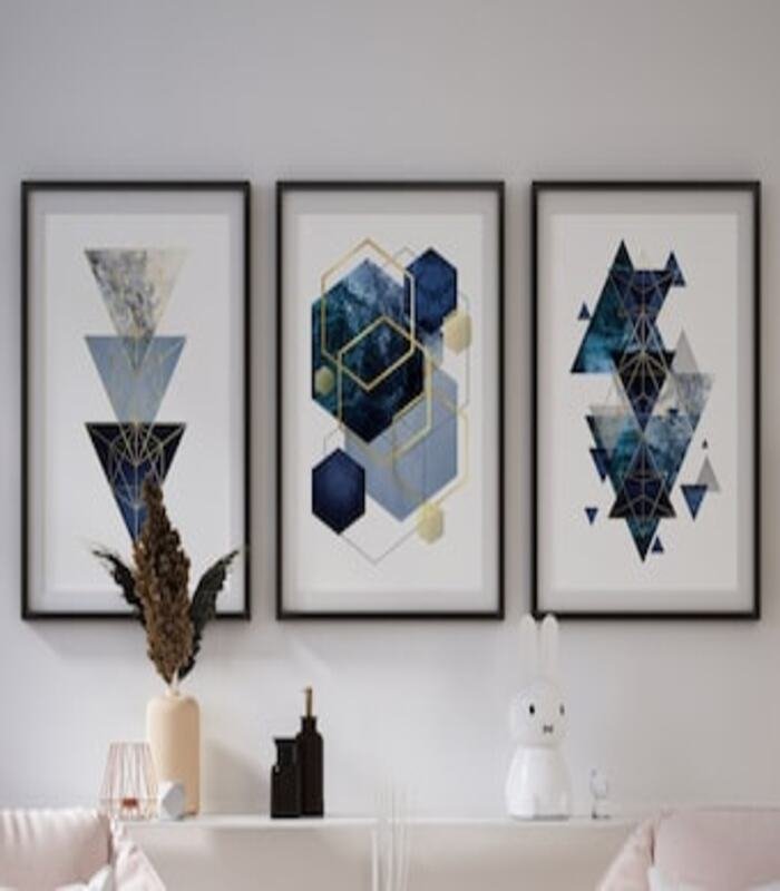Set of 3 Geometric Harmony Abstract Minimalist Wall Art (4)